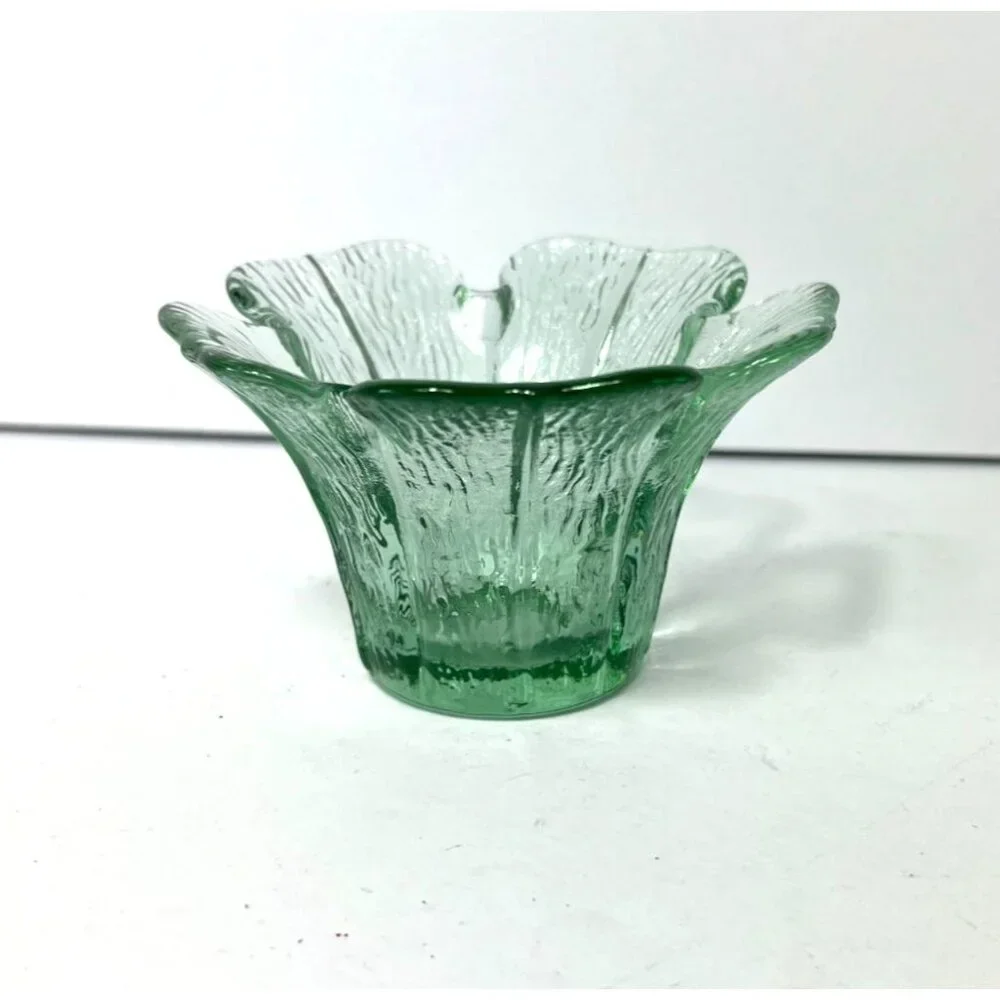 Vintage Viking Glass Green Flower Petal Votive Candle Holder